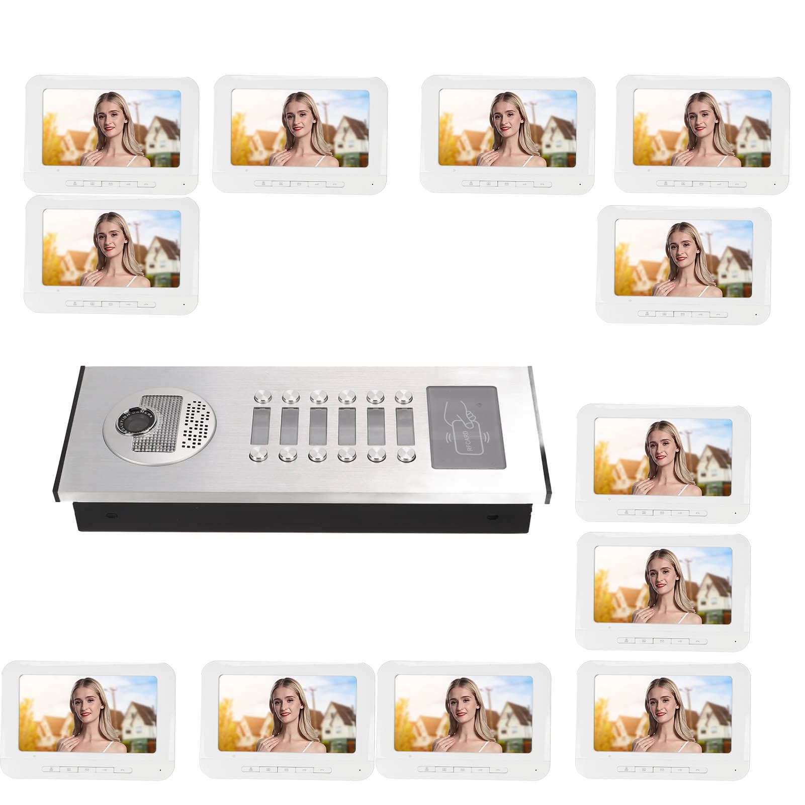 Sistema de Intercomunicación con Timbre de Videoportero Inalámbrico WiFi con Cámara y Monitor Entrada de 7 Pulgadas 1080P Cámara con Cable Visión Nocturna, Soporte de Desbloqueo Remoto Liberación de