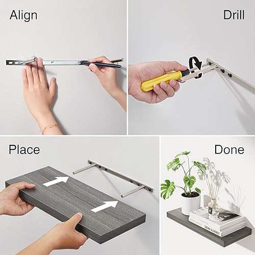 Miniatura 9 de BAYKA Estantes flotantes, estantes de madera rústica montados en la pared para baño, dormitorio, sala de estar, cocina, pequeño estante colgante