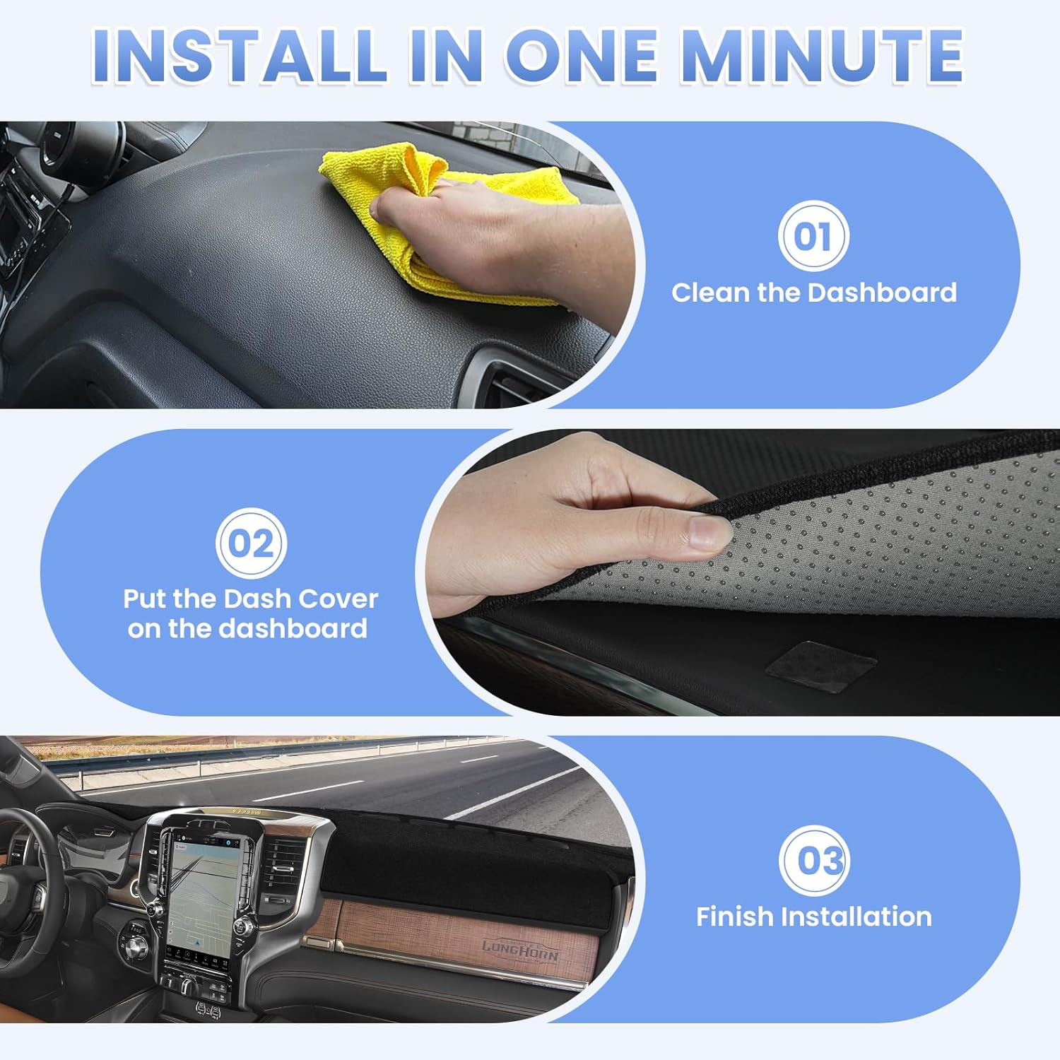 Sunsdrew Dash Cover 2019-2026 Dodge Ram 1500 2500 3500 Dashboard Cover Mat for Ram Suede Dash Mat Accessories Sun Shade Nonslip Mesh Protector No Glare