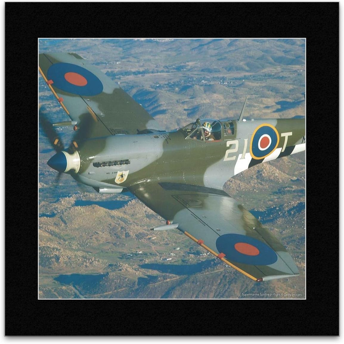 Gifted Calendars War Birds - Supermarine Spitfire in Flight Mini Poster - 40x40cm