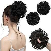 Vista 45 de SarLa - 1 pieza de cabello sintético en forma de moño estilo rizado, recogido y desordenado, y con banda elástica para mujeres