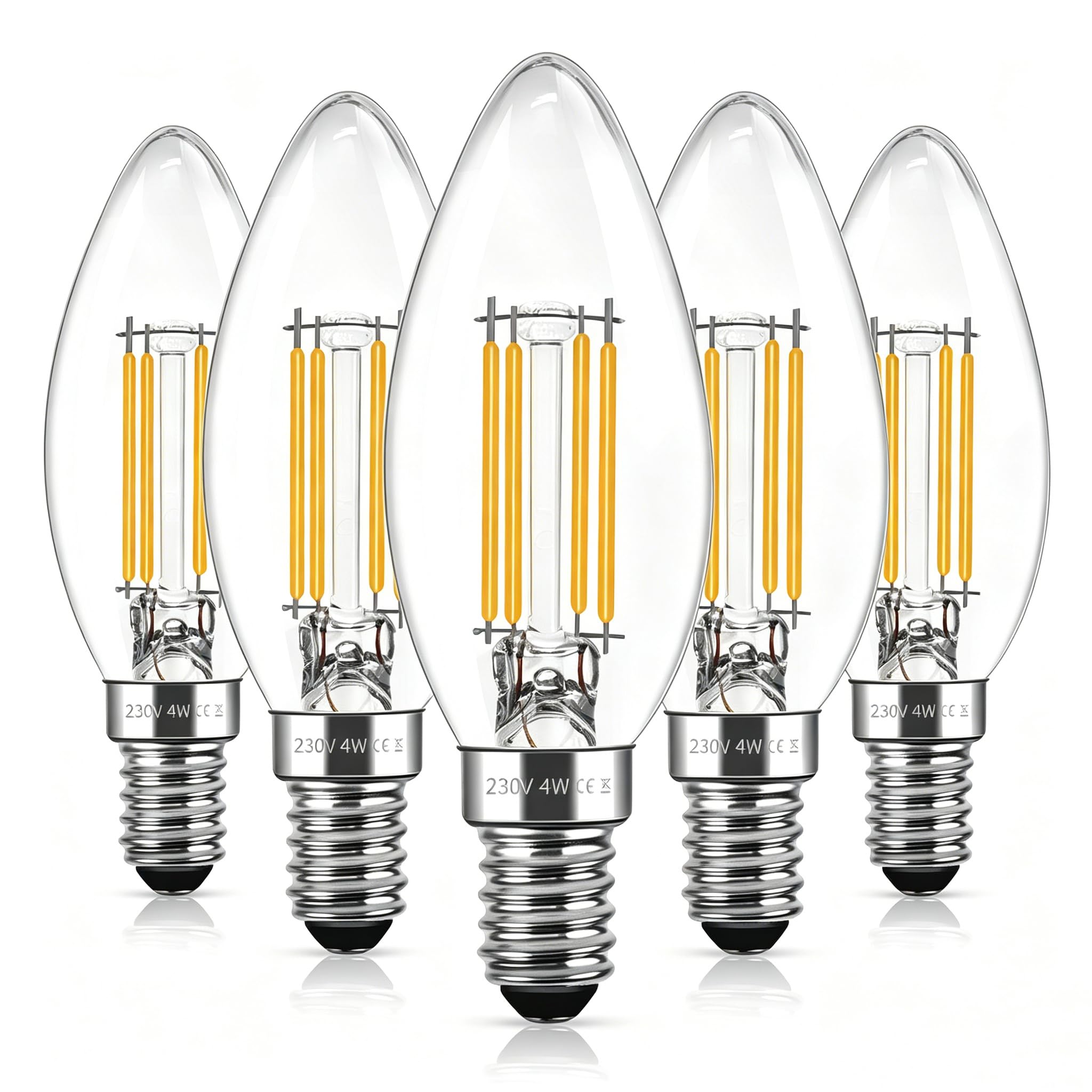 Caldarax C35 E14 LED 4W Candle Light Bulbs Dimmable, 650LM Warm White 2700K, 230V Clear E14 SES Small Edison Screw Candle Bulb for Chandelier, Wall Lights, Table Lamps, Pack of 5