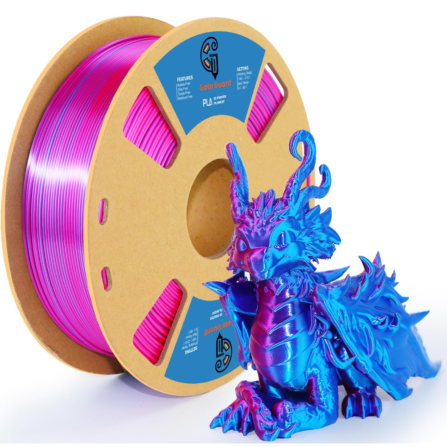 Goto Guard Silk PLA Filament, Dual Color PLA Rose Red and Blue, 3D Filament Multicolor PLA, Multicolor Filament for Most 3D Printer, 3D Printing