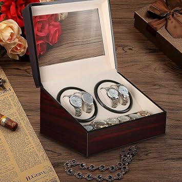 Watch Winder for 4 Automatic Watches + 6 Storage Slots   Quiet Motor Watch Winder Display Box   Automatic Rotation Watch Box Organizer for Men