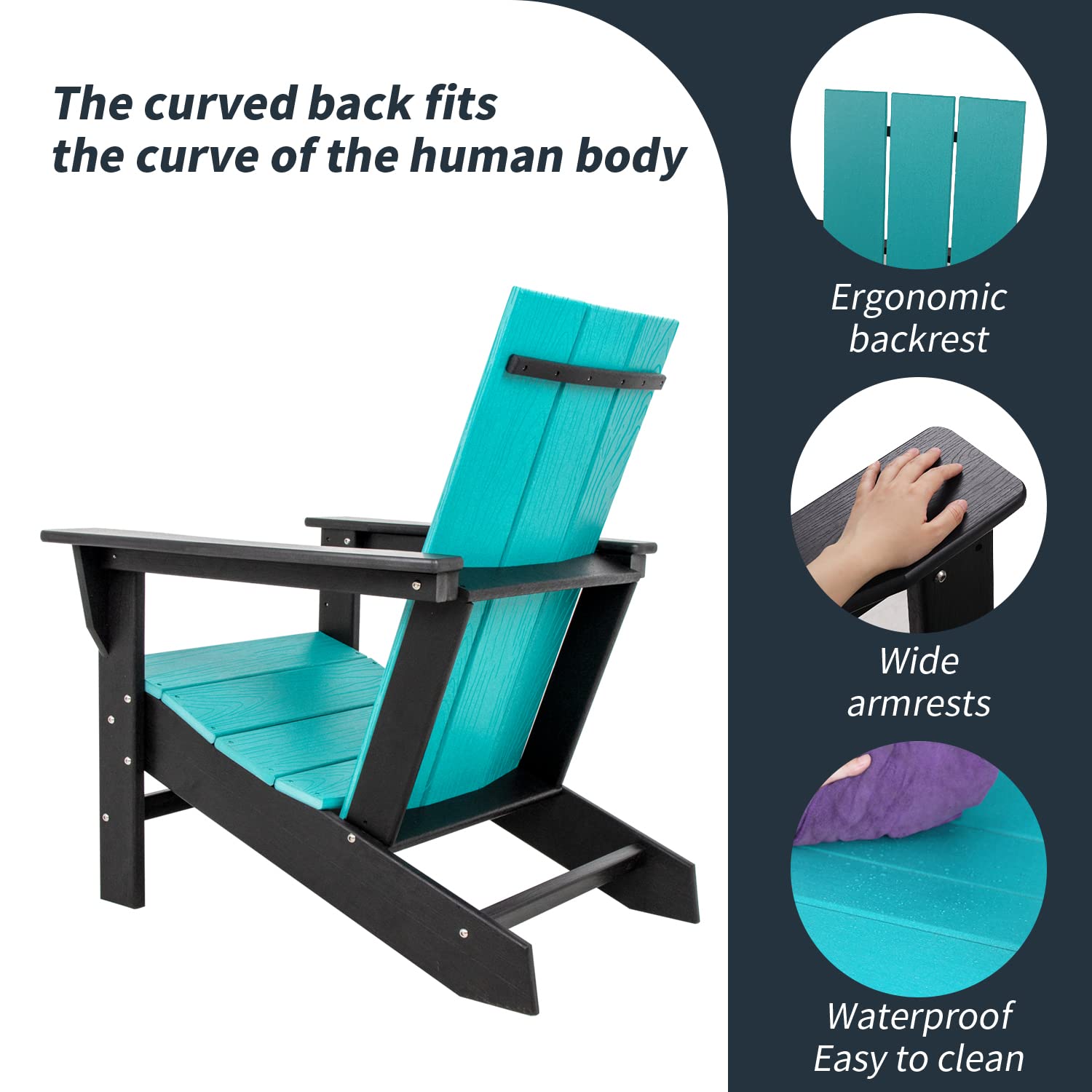 Mecedora Exterior Hdpe Resistente Clima Patio Silla Adirondack BIVODA -  Mecedora Exterior HDPE | Negro Y Azul Aruba | Resistente Clima Muebles  Jardín HDPE, image size:1500x1500