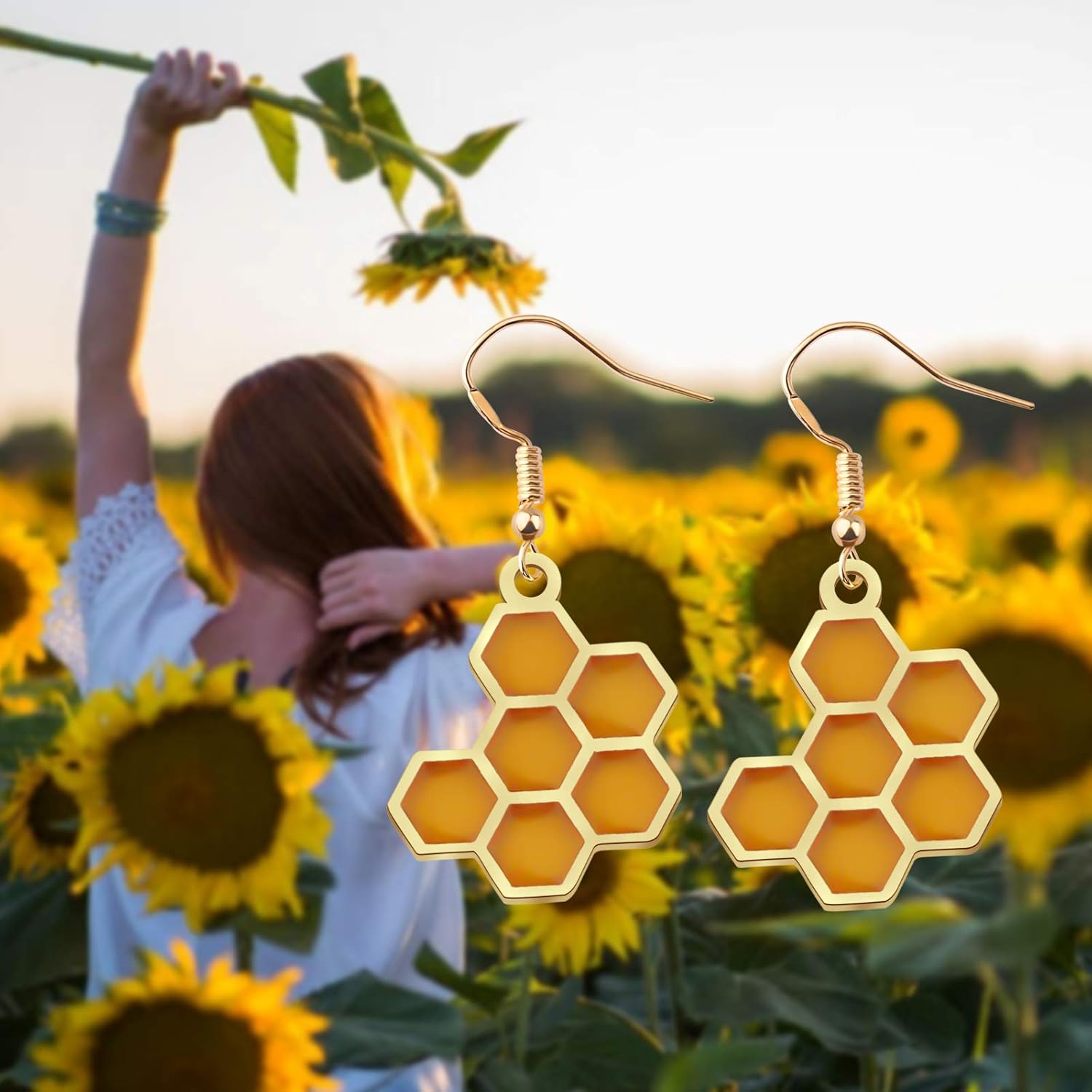 LQRI Honeycomb Earrings Simple Honeycomb Beehive Dangle Earrings for Women Bee Honeycomb Jewelry - Image 7