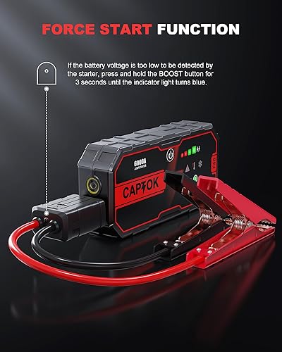 Miniatura 3 de Paquete de batería de arranque de 6000 A (para 13L de gas 13L diesel), batería de coche potable resistente de 12 V, 2 puertos USB, caja de salto de