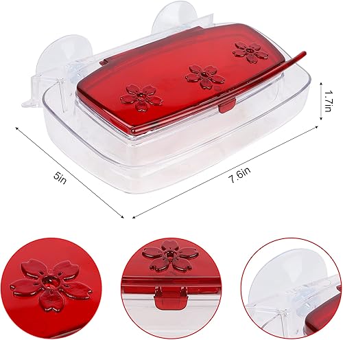 Vista 3 de Juegoal Paquete de 2 comederos para colibríes con ventana, bandeja de alimentación de pájaros con 3 estaciones de alimentación, perca de colibrí al