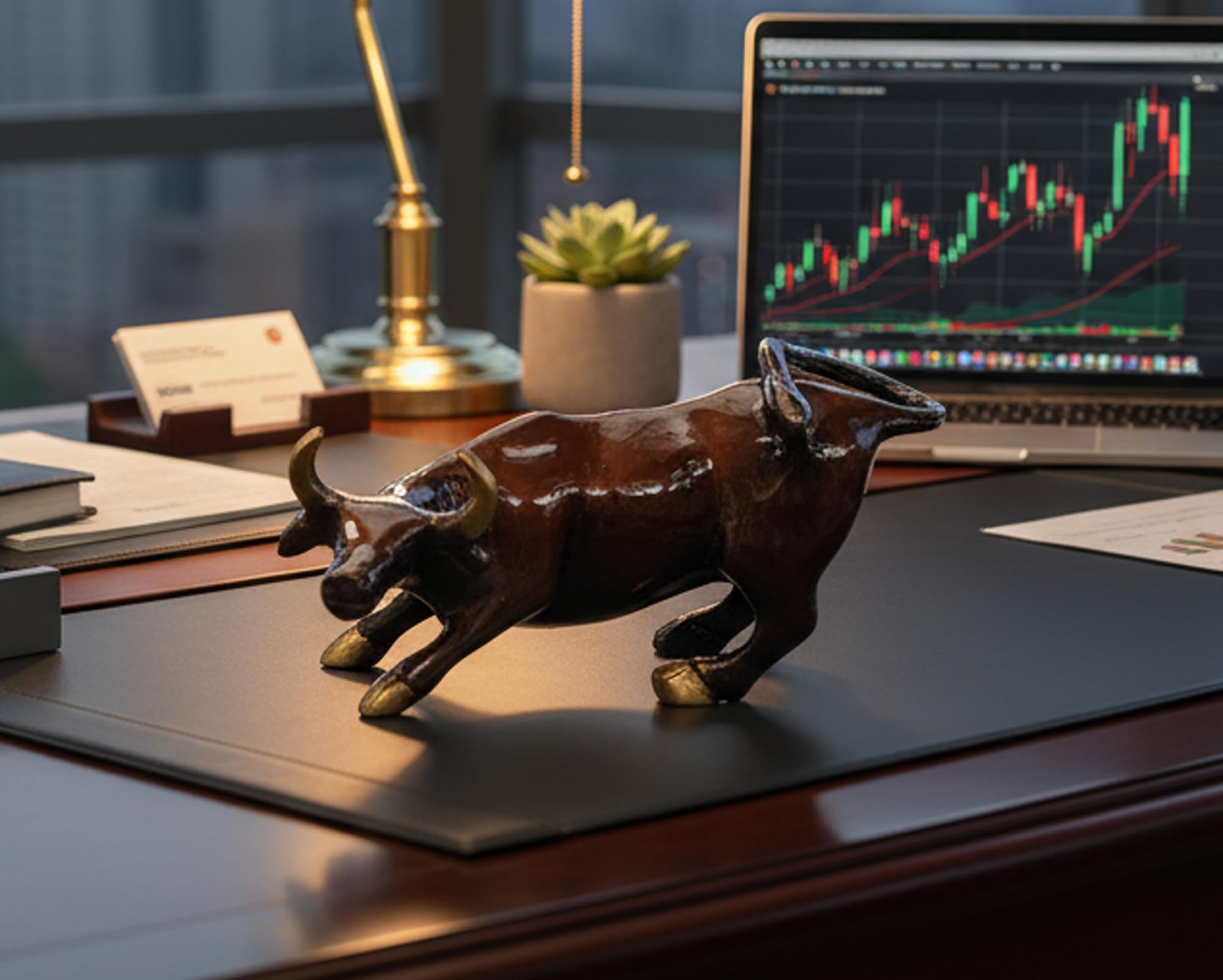 Brass Charging Bull Statue - Wall Street Decor -2 Brass Charging Bull Statue - Wall Street Decor -2