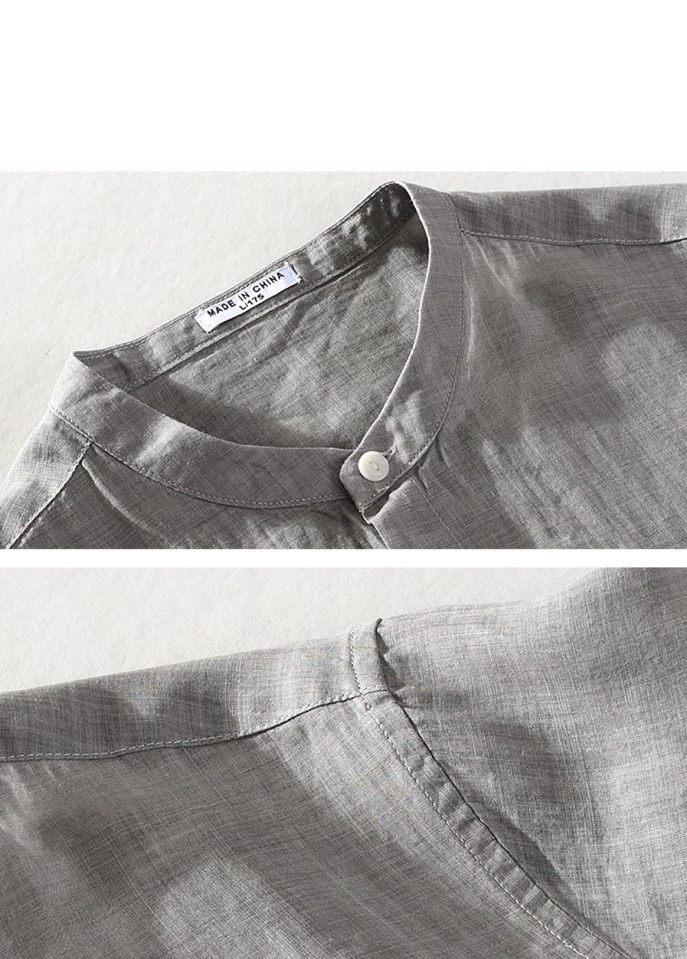 H3TF5J Chemises pour Hommes, Chemise hawaïenne d'été pour Hommes Gris Clair Vintage en Coton et Lin col Montant Chemise de Plage à Manches Courtes Bouton décontracté t-Shirt de fête à séchage