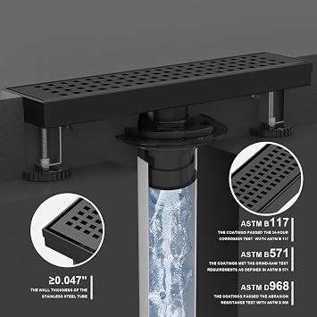 24 Inch Linear Shower Drain - Matte Black, with Removable Grate
