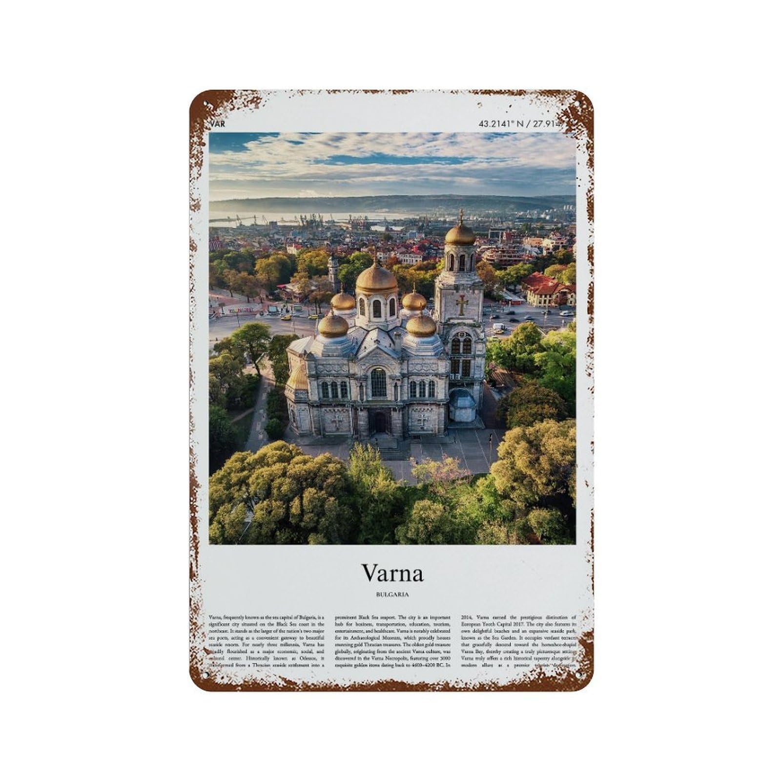 xiaoxiaoshen Varna Bulgaria City Scenery Wall Decor Art Metal Tin Poster Modern Home Decor Art Home Bar Shop Decorations Vintage Sign 30x20cm