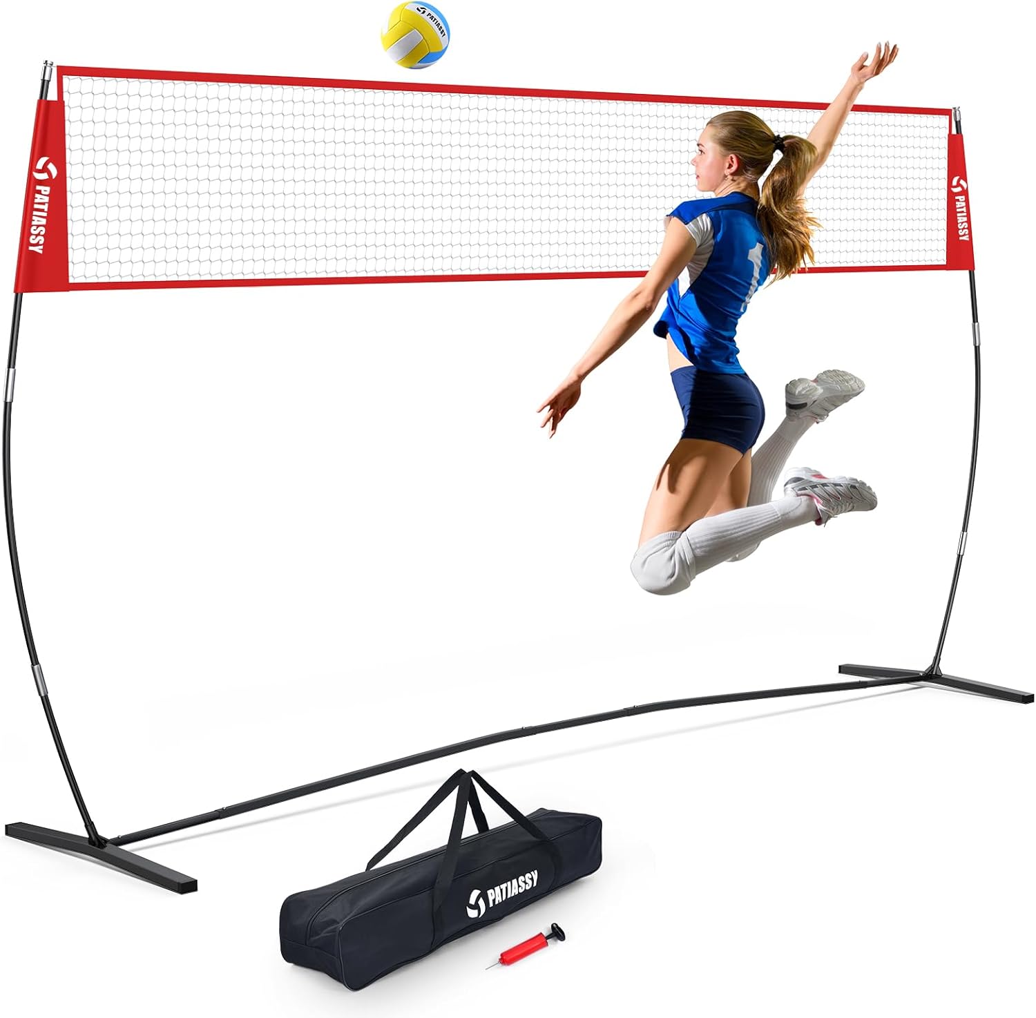 14FT Portable Volleyball Net for Backyard & Outdoor - Height Adjustable Freestanding Training Net with Carry Bag, Practice Equipment for Hitting Serving Drills Indoor Outdoor