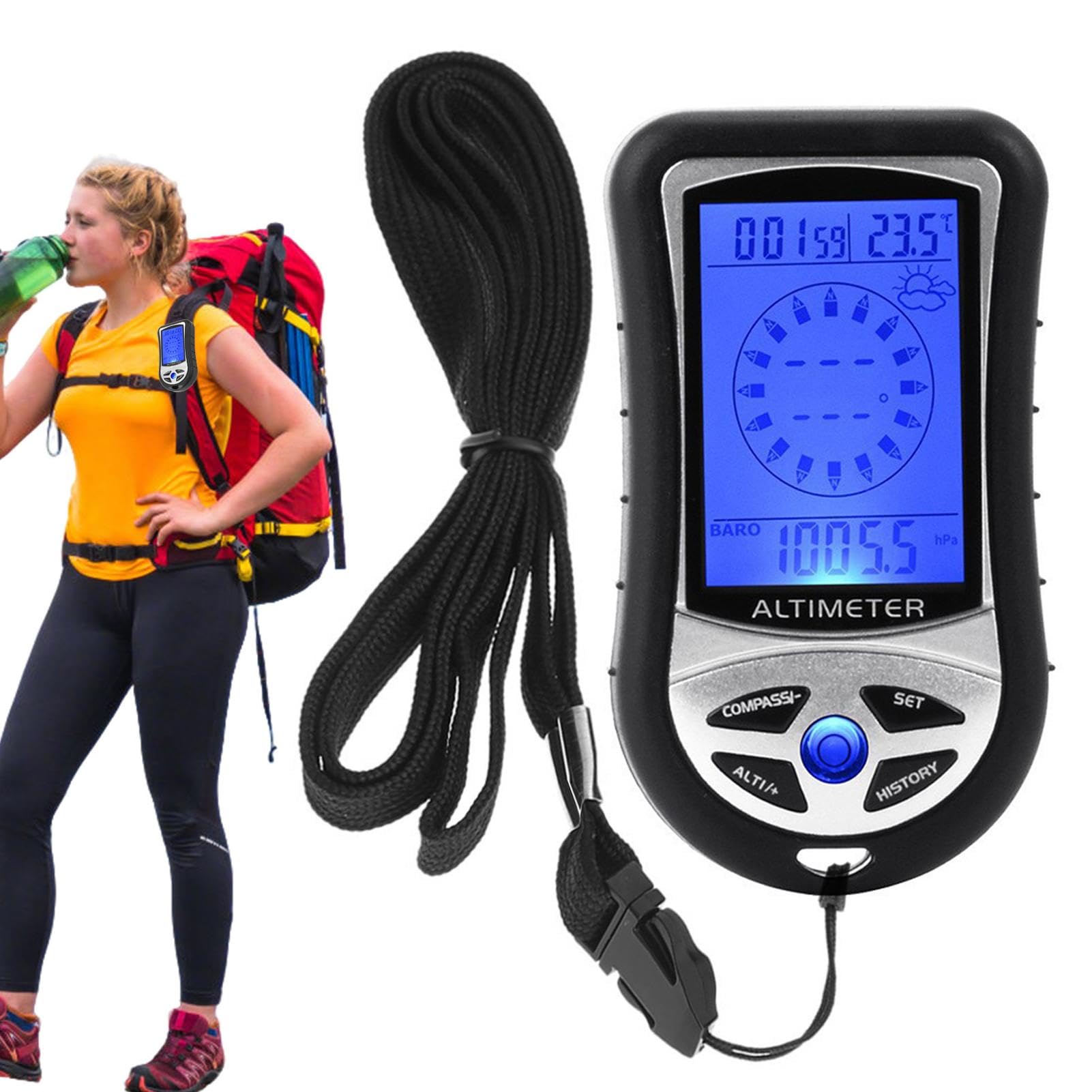 Digitaler Höhenmesser, elektronischer Höhenmesser | Multifunktions -Handheld -Temperaturbarometer -Barometerkompass,Tragbares Gerät mit Hintergrundbeleuchtung, Outdoor -Messgerät, Wettervorhersage für