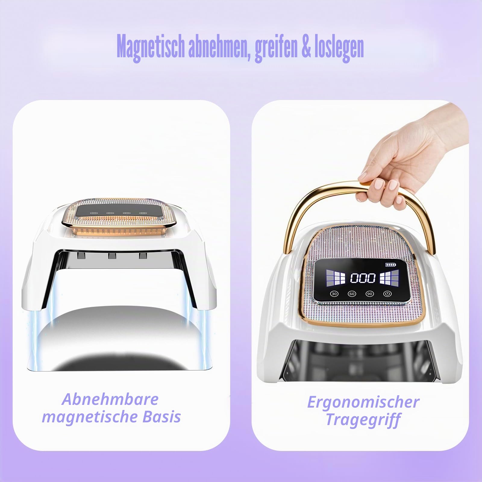 UV Lampe für GelNägel, 120W Professionelle UV LED Nagellampe | Tragbarer Kabellose UV Nagel Lampe mit Automatischem Sensor und LCD-Display für Salon & Zuhause AS-2502W