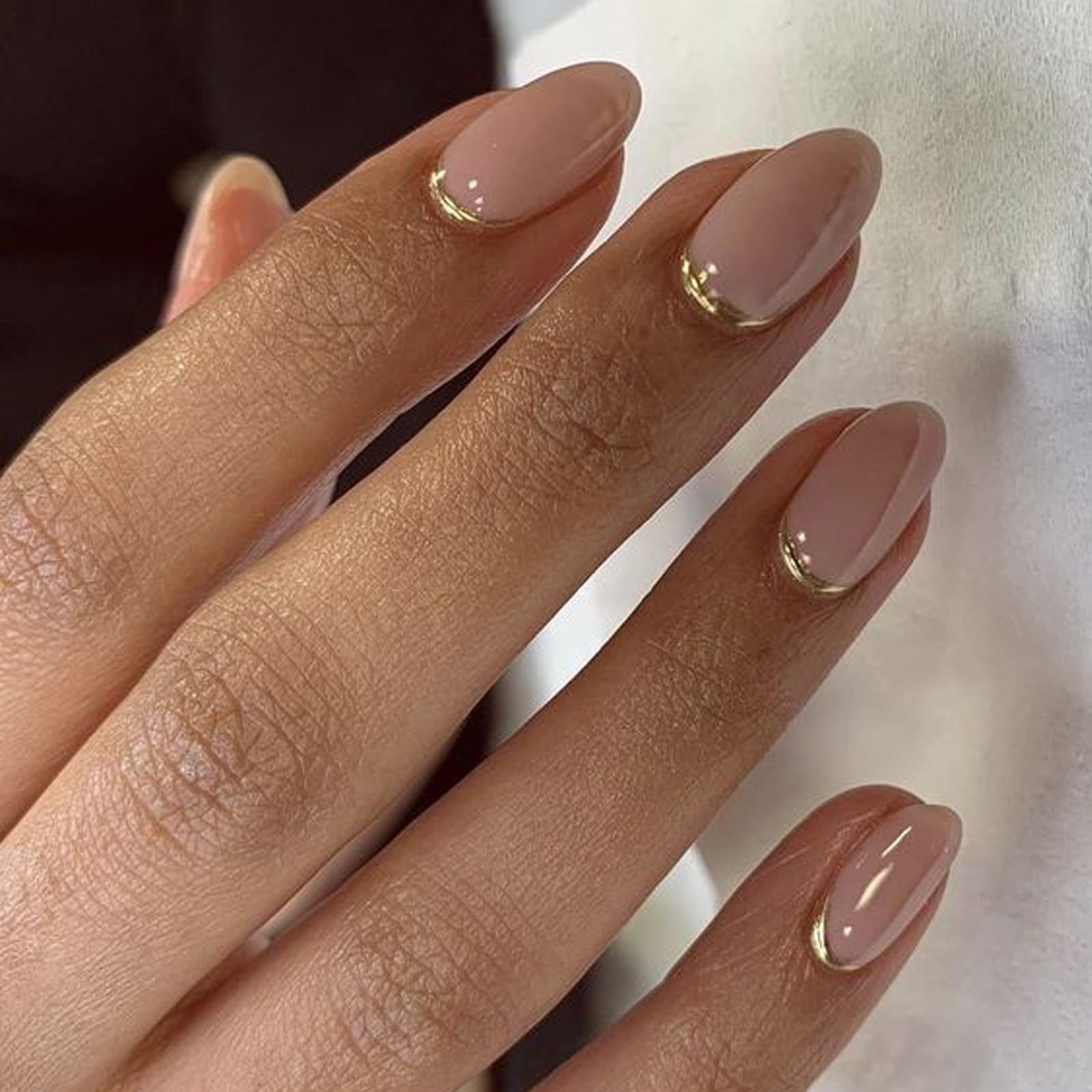 Photo 1 of UNA GELLA 32Pcs Soft Gel Press on Nails - 16 Sizes Gold Rim Nude Pink Almond Glue on Nails, Reusable Elegant French False Nails, Full Cover Acrylic Nail Kit for Women DIY Home Manicure