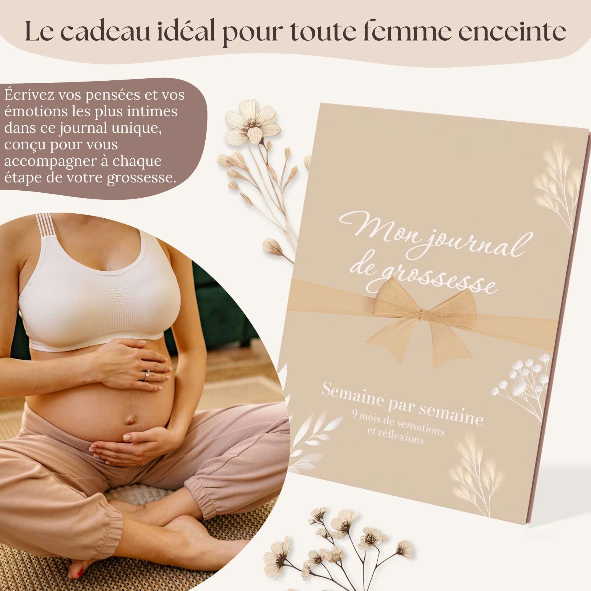 HuBorns - Journal de Grossesse pour Capturer Chaque Moment Hebdomadairement, Livre Grossesse Future Maman, Espace pour Photos et Ultrason et pour Préparer l'Accouchement