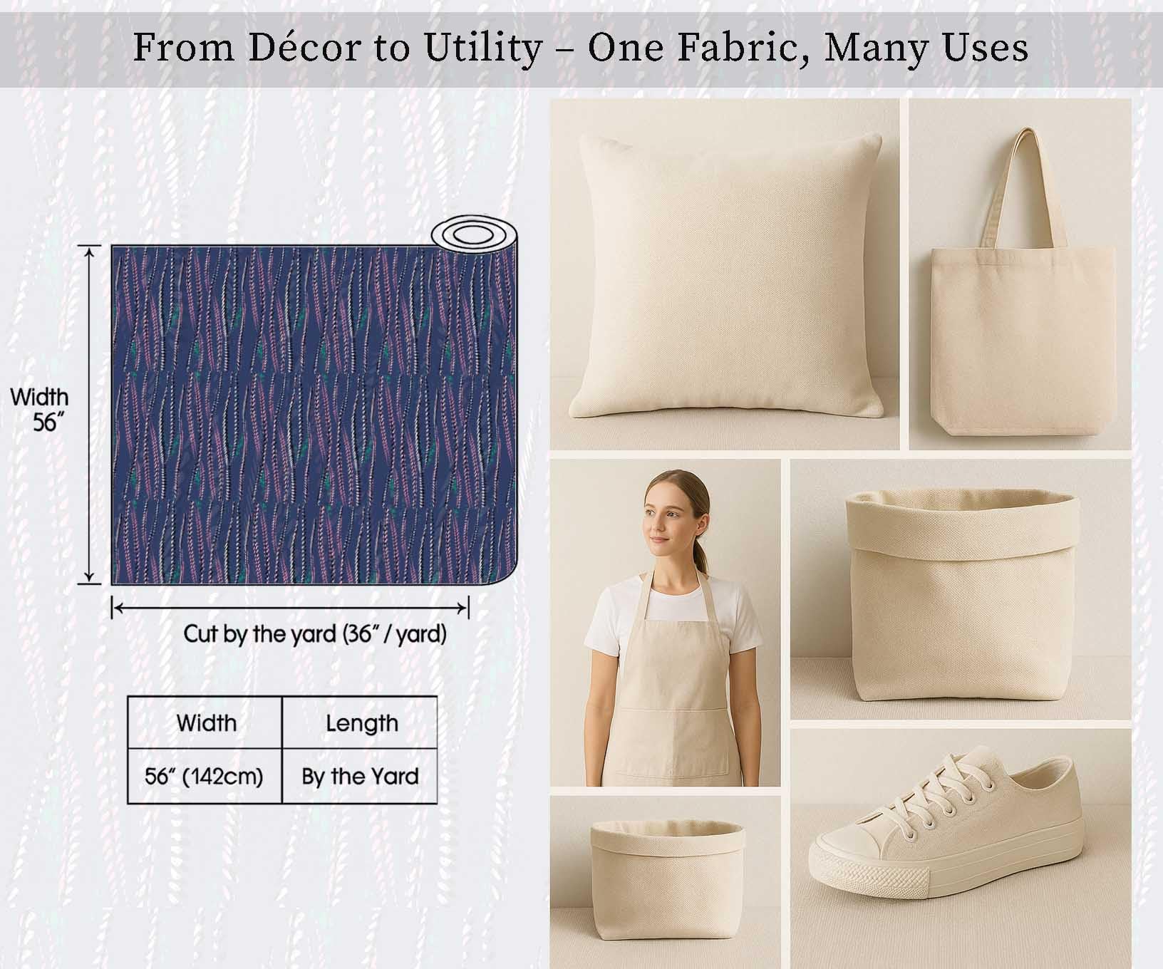 Soimoi Tela de lona de algodón estampada de | Estampado texturizado - Azul | 142 cm de ancho | Por 10 metros | Tela resistente para manualidades y tapicería
