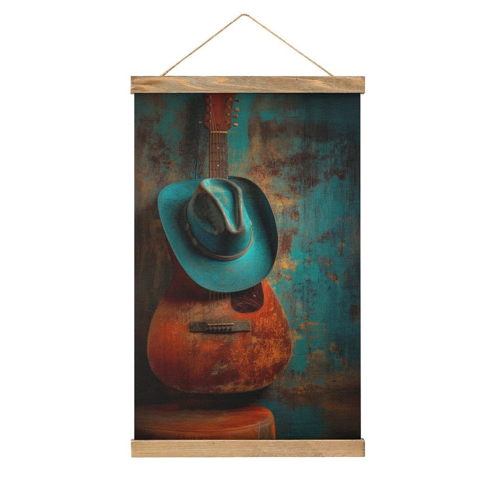 Jubonexis Luxury Western Abstract Wide Brim Cowboy Hat Canvas Painting Wood Frames Poster Hanger Hanging Picture Kit Wall Art