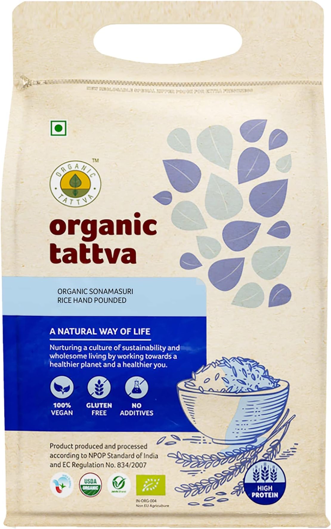 Organic Tattva Organic Sonamasuri White Unpolished Rice-5KG Pouch
