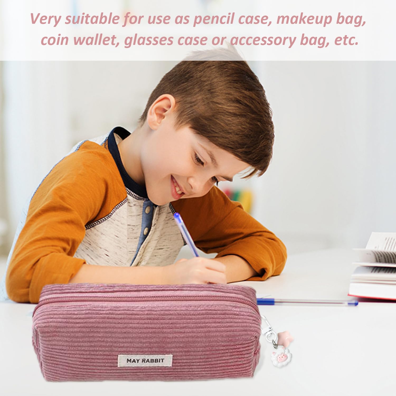 VEHYEGOI Pencil 1 Piece Corduroy Pendant, Aesthetic Case, Pencil Case for Juniors, Flesh Pink - Image 4