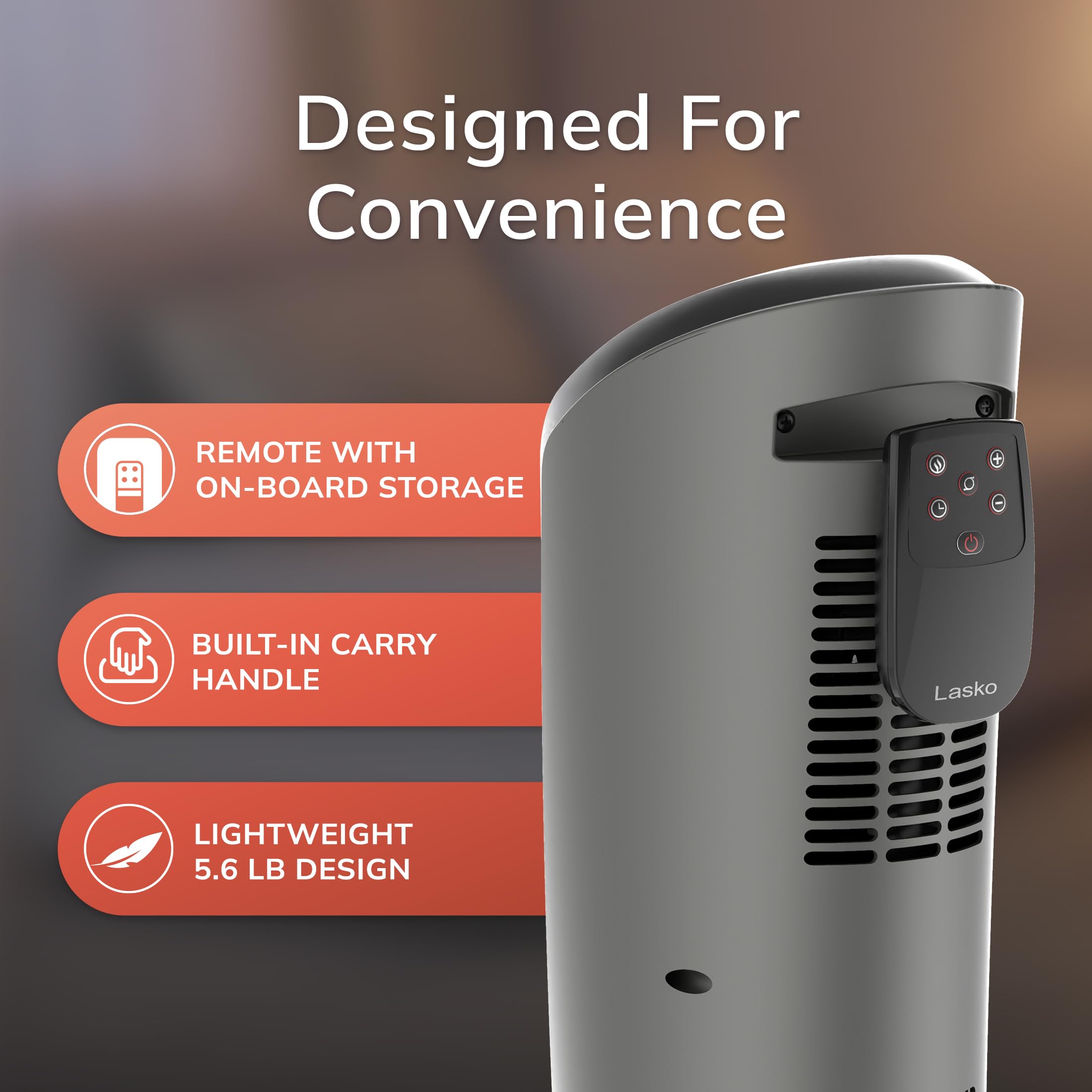 Lasko Tower Space Heater Indoor, Compact Electric Heaters for Indoor Use, Small Space Heater with Remote, Ideal Lasko Space Heaters for Indoor Use, 22.5 Inches, Grey/Black, 1500W, 751320