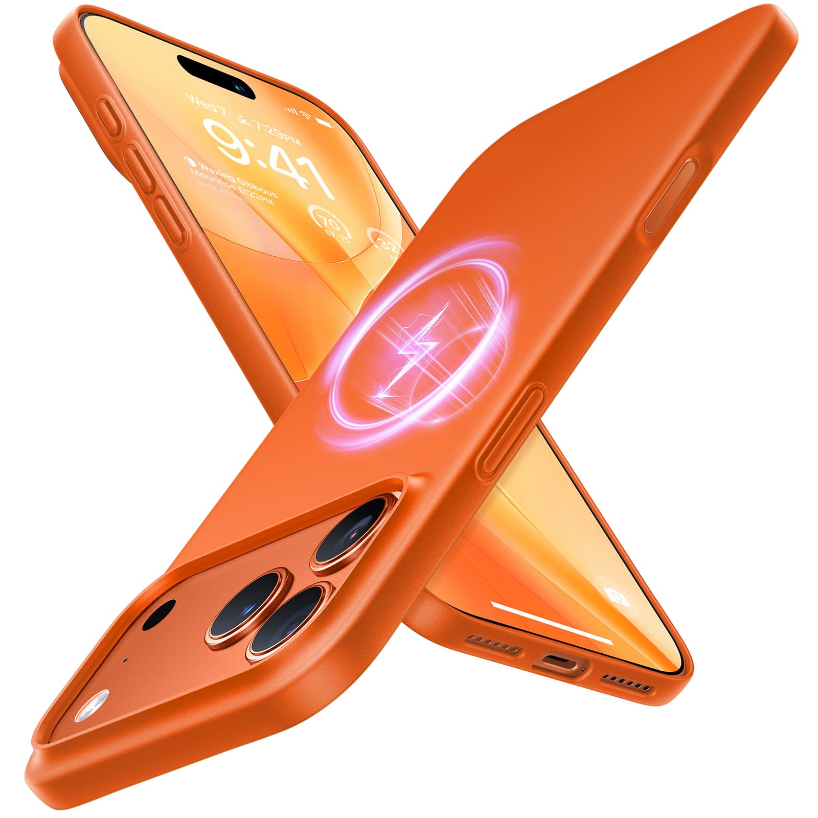Photo 1 of TORRAS Magnetic Slim Fit for iPhone 17 Pro Case 6.3 inch, Ultra-Thin, Compatible with MagSafe, Lightweight Matte Anti-Scratch Hard PC Cover Phone Case for iPhone 17 Pro OriginFit, Glossy Orange