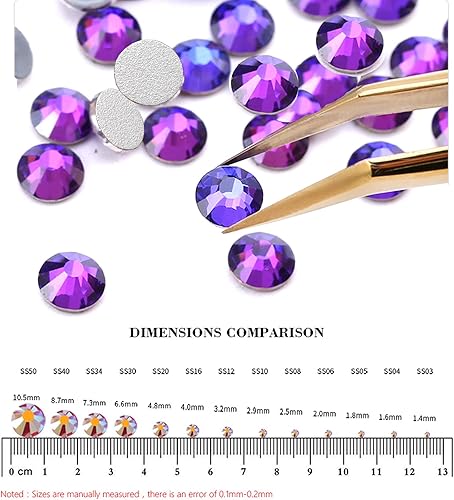 Miniatura 6 de Dowarm 2650 diamantes de imitación de cristal con parte trasera plana, 6 tamaños de 0.059 in a 0.256 in, cristales de parte trasera plana para