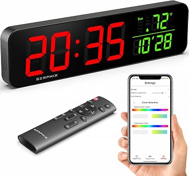 15.2" Gym Timer, App & Remote Control, Customizable LED Colors, Gym Clock | Stopwatch, Countdown, Count-up, Temperature, Date, Large Digital Wall Clokc for Home Gym Garage Office