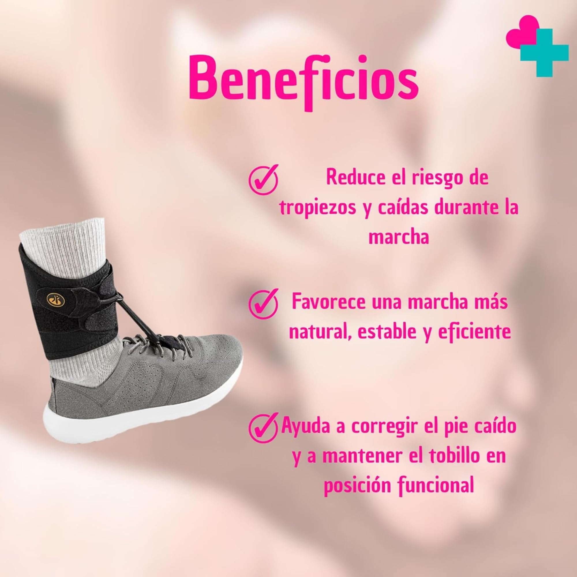 Orliman apoyo antiequino Boxia Plus para pie caído. Dispositivo antiequino ligero y discreto compatible con calzado. Mejora la marcha y la estabilidad diaria. (Talla 1 Perímetro. 17-21 cm)