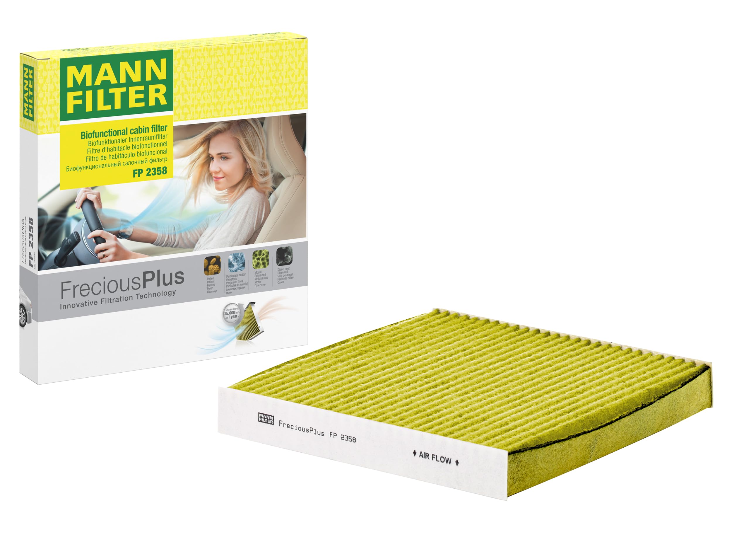 MANN-FILTER FP 2358 Filtro de aire de cabina - FreciousPlus Filtro de Polen Biofuncional - para Automóviles + Vehículos de transporte