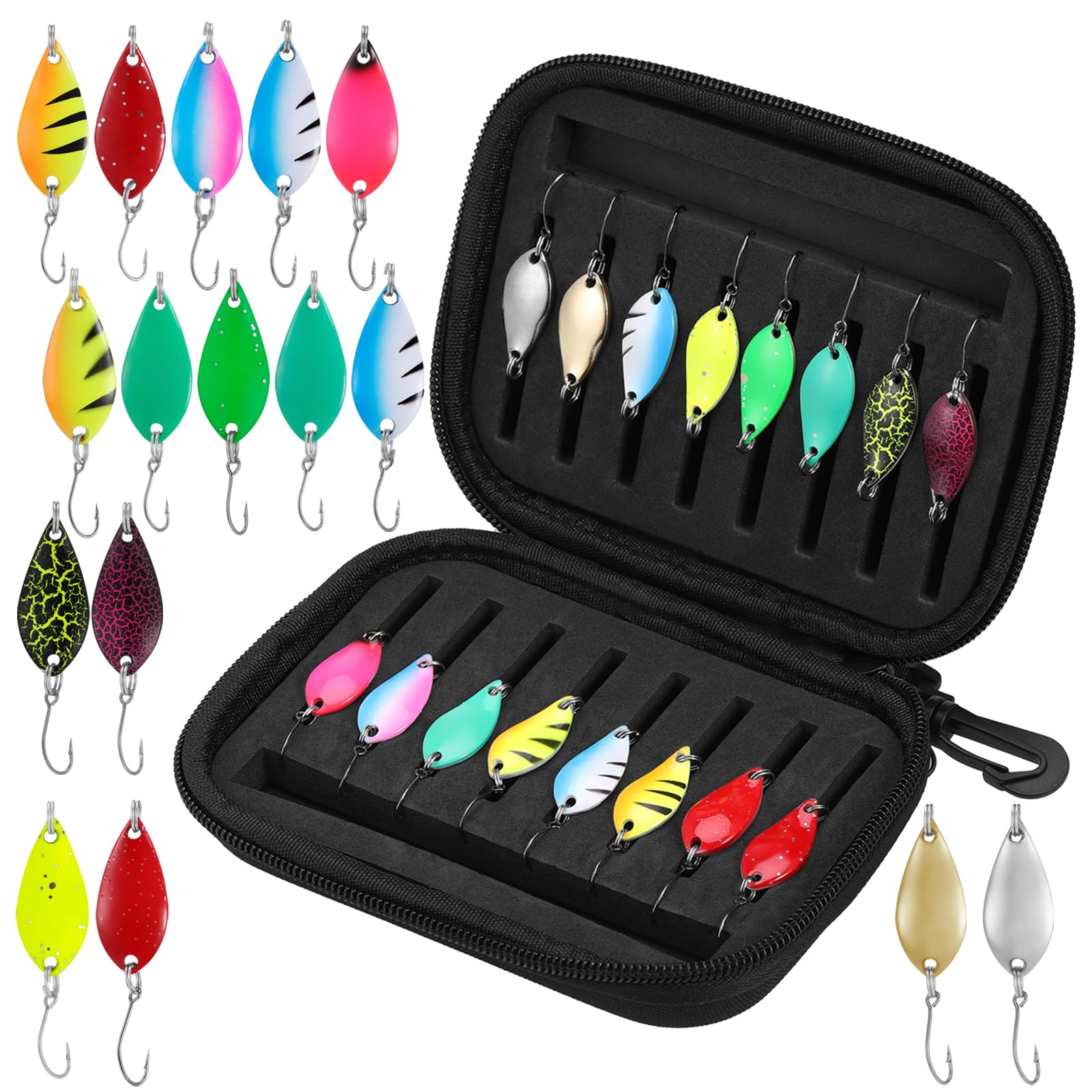 Fentar Lot De 16 Leurres De Pêche Truite - Cuillères Tournantes Multicolores 2.5g 3g 5g Avec Boîte