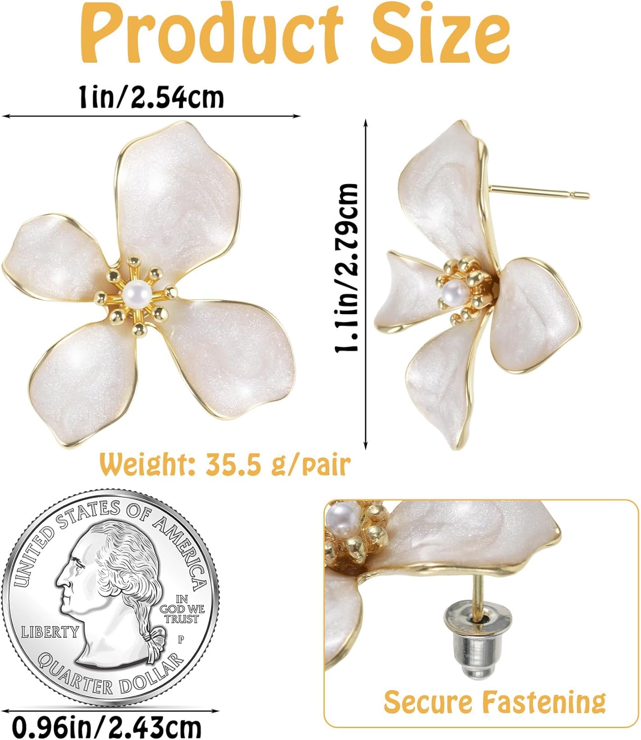 White Flower Earrings, 1Pair Enamel Irregular Petal Earrings for Women, Elegant Statement Jewelry for Wedding Beach Gift - Image 3