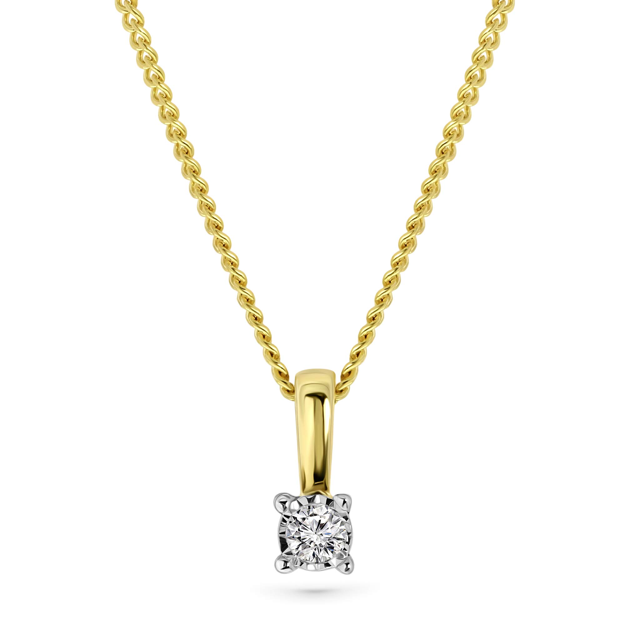 MIORE - Collana Donna Oro Giallo- Oro Bianco Vero 9KT 375 - Diamante Naturale, Punto Luce Pendente con Catena, Collana anallergica Catenina lunga Cm. 45