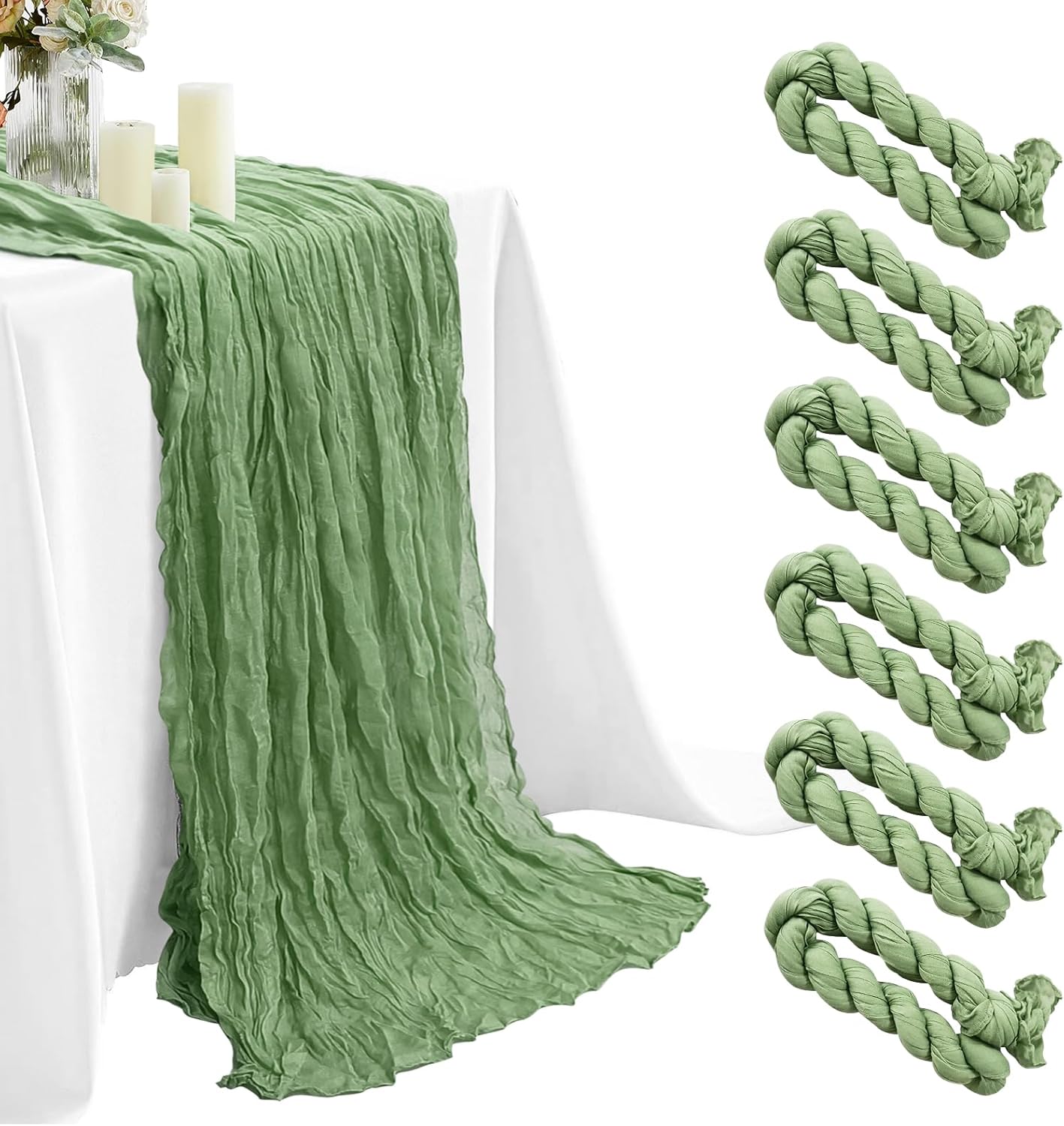 POUYRBA 6pcs Gauze Cheesecloth Table Runner Sage Green