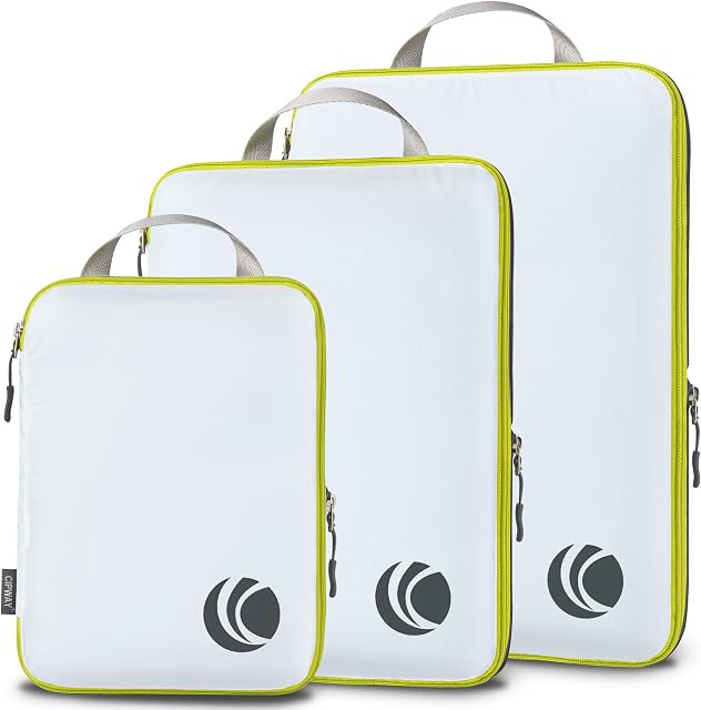 Cipway Cubes d'emballage de compression, sacs d'organisateur de bagages ultralégers, essentiels de voyage pour transporter la valise (3 Pièce blanche)