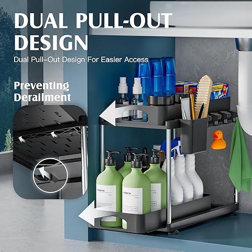 Miniatura 3 de VERIFOST Paquete de 2 organizadores para debajo del fregadero, organizadores de 2 niveles para debajo del fregadero y almacenamiento para cocina y