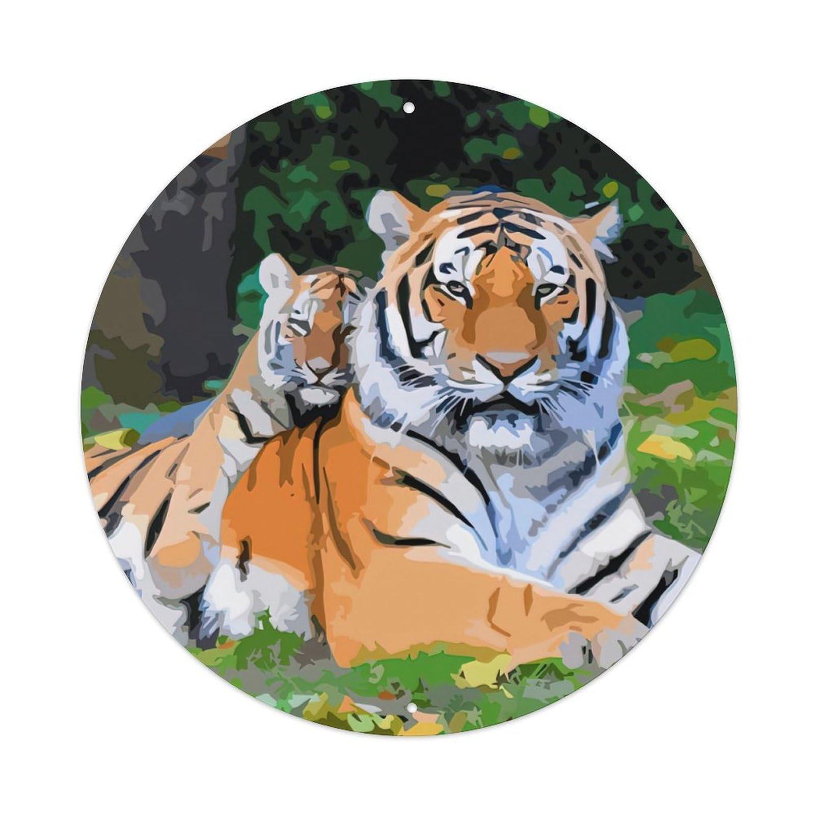 Animal Artwork Tiger And Its Cubs Vintage Metal Tin Sign Plaque Wall Decor for Cafe, Club Bar, Office, Garden Metal Poster 8x8Inch