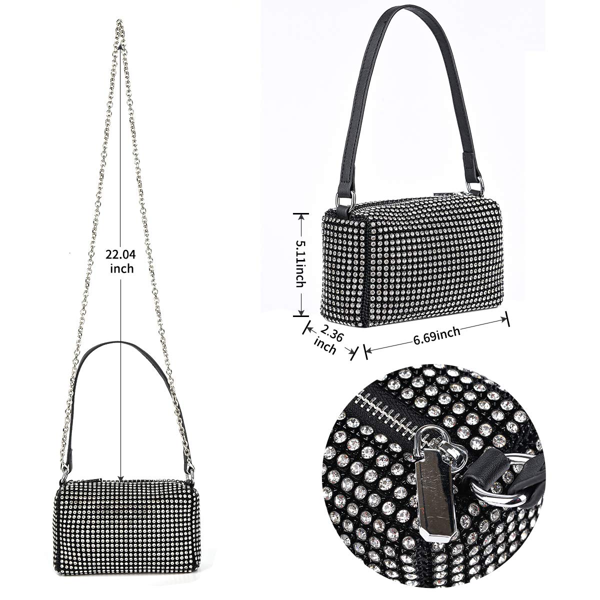 Bling Bling Crystals Evening Clutch Bag for Women Girls Sparkling Crossbody Bag Wedding Prom Party Club Purses Handbags