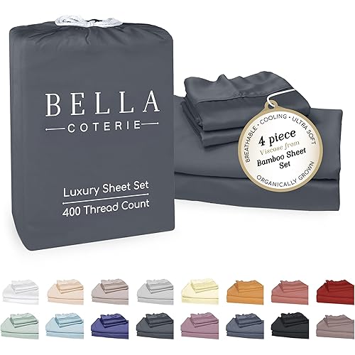 Bella Coterie Luxury Bamboo Viscose Full Size Sheet Set | 100% Organically Grown | Ultra Soft | Cooling for Hot Sleepers | 18" Deep Pocket [Charcoal Grey]