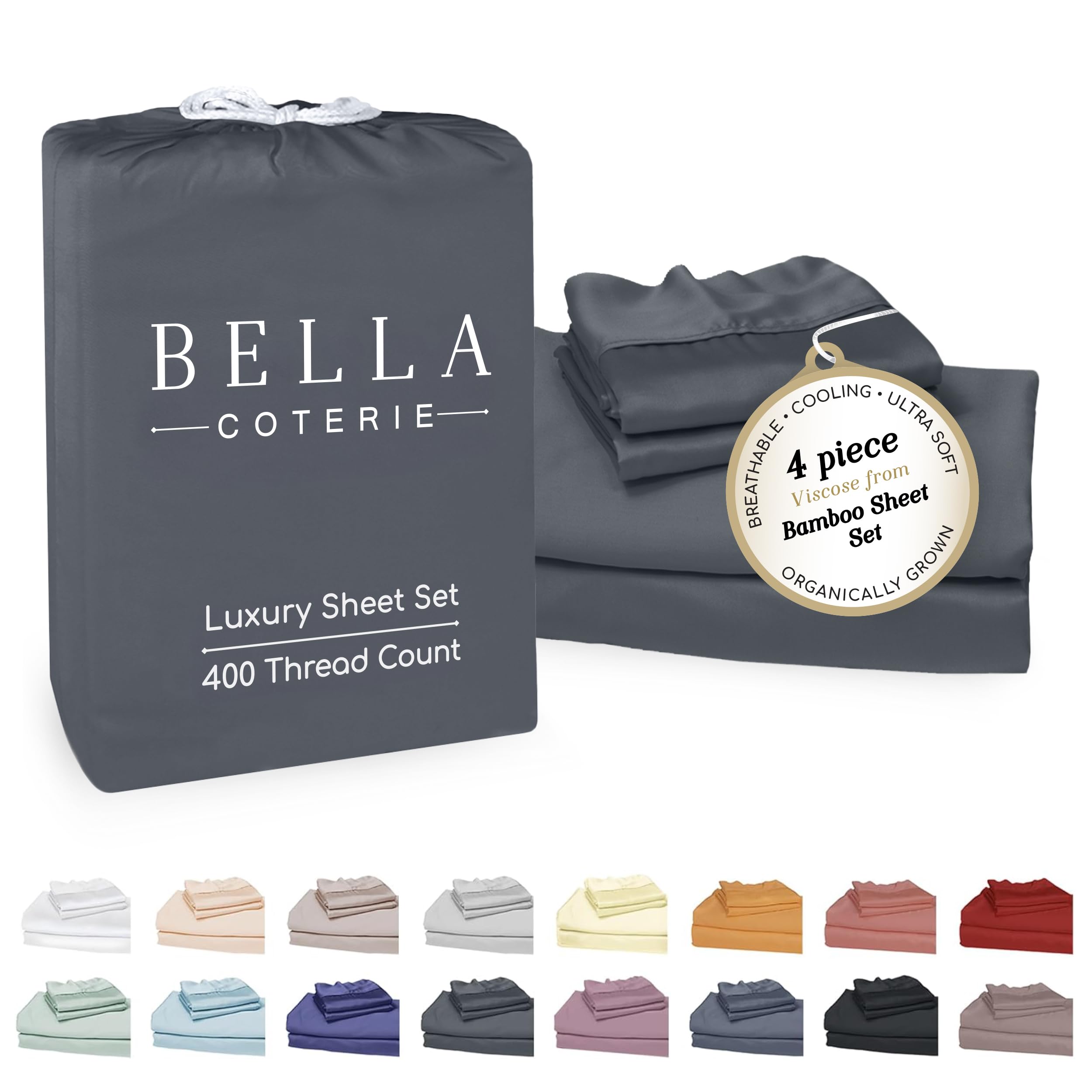 Luxury California King Sheet Set | Viscose Made from Bamboo | Organically Grown | Ultra Soft | Cooling for Hot Sleepers | 18" Deep Pocket [Charcoal Grey]