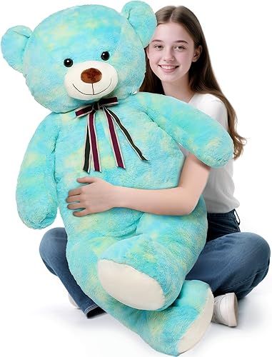 Tezituor Oso de peluche gigante de 52 pulgadas, peluche grande de animales de peluche, color verde arcoíris, regalos suaves para San Valentín, Arco