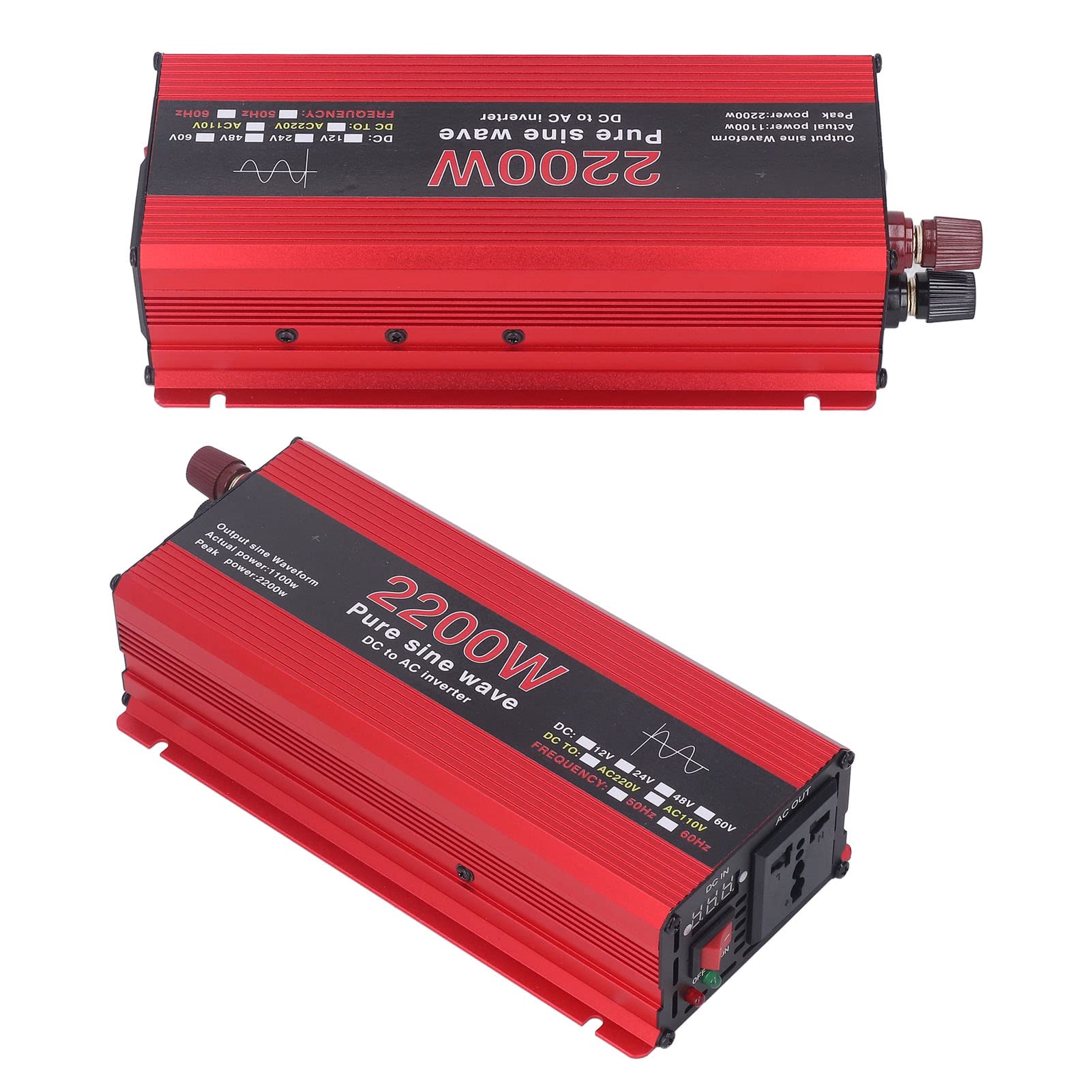 Przetwornica Czystej Fali Sinusoidalnej o Mocy 1100 W, Konwerter Zasilania DC 12 V na AC 220 V z Wentylatorem Chłodzącym i Wyświetlaczem LED, do Podróży W Domu RV Truck na