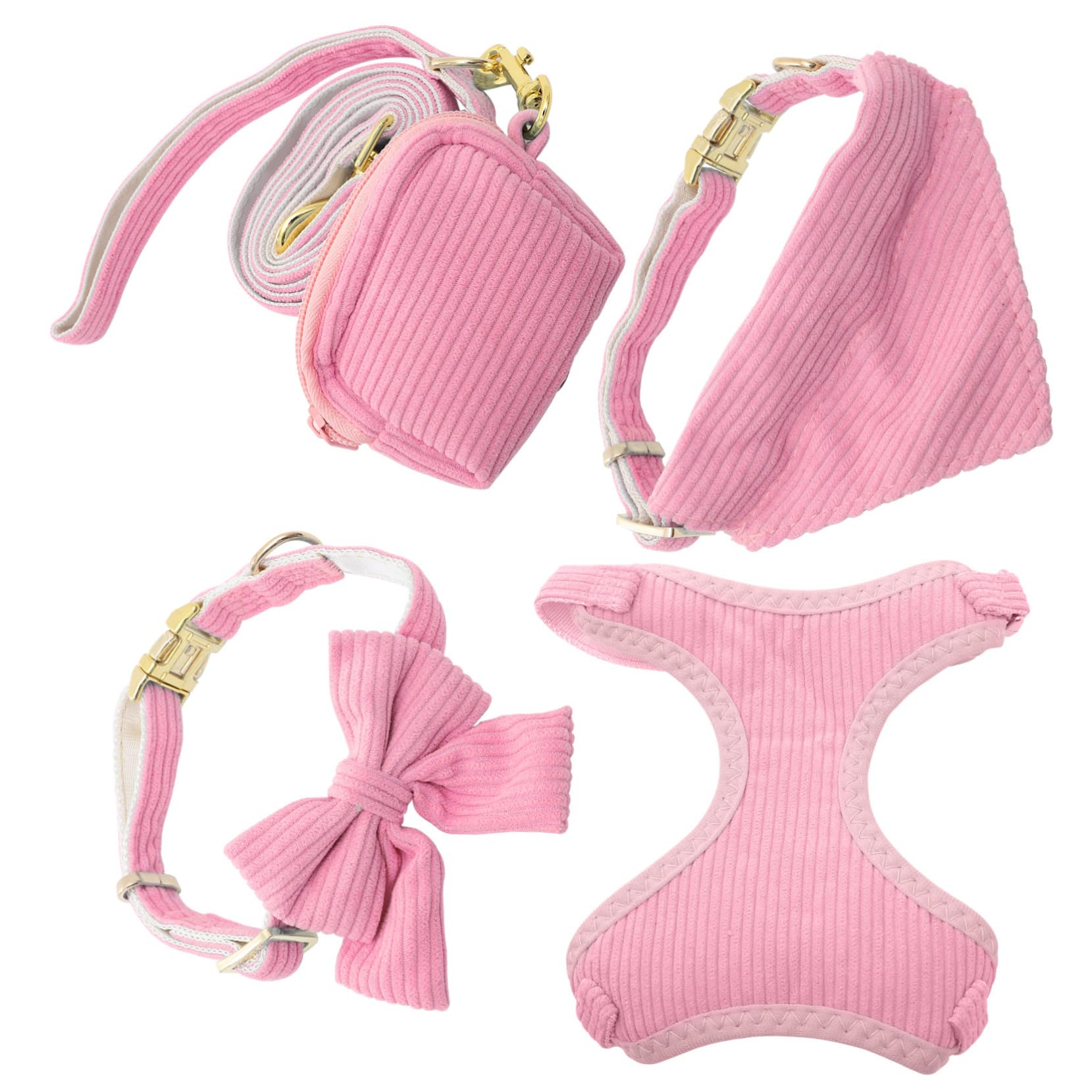 Ensemble de laisse collier et bandana rose S trois en un pour chiot