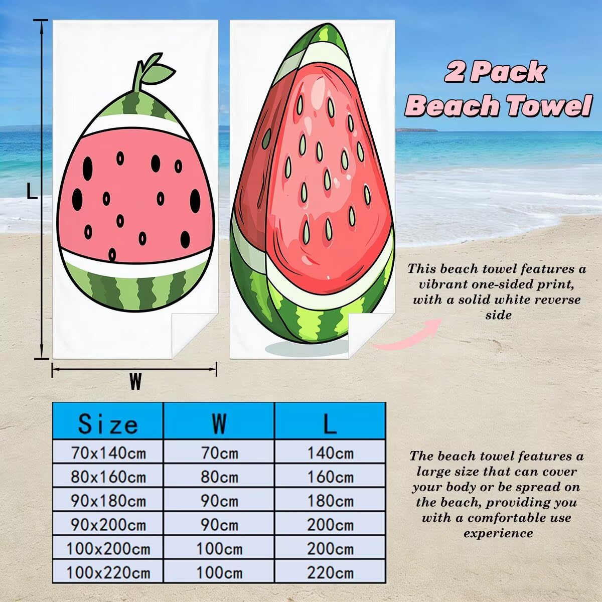 Toalla Playa 90x200 cm, Toalla Gimnasio Microfibra Secado Rapido, Juego de 2 Antiarena Toallas de Playa, Ligera Compacta Toallas Microfibra Grande para Viaje, Regalo Hombre Regalo Mujer (Sandía) -4859