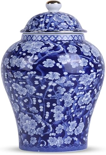 Miniatura 1 de Tarro de jengibre tradicional chinoiserie hecho a mano de porcelana azul y blanca con tapa, jarrón decorativo para café, té y aperitivos (diseño 4)