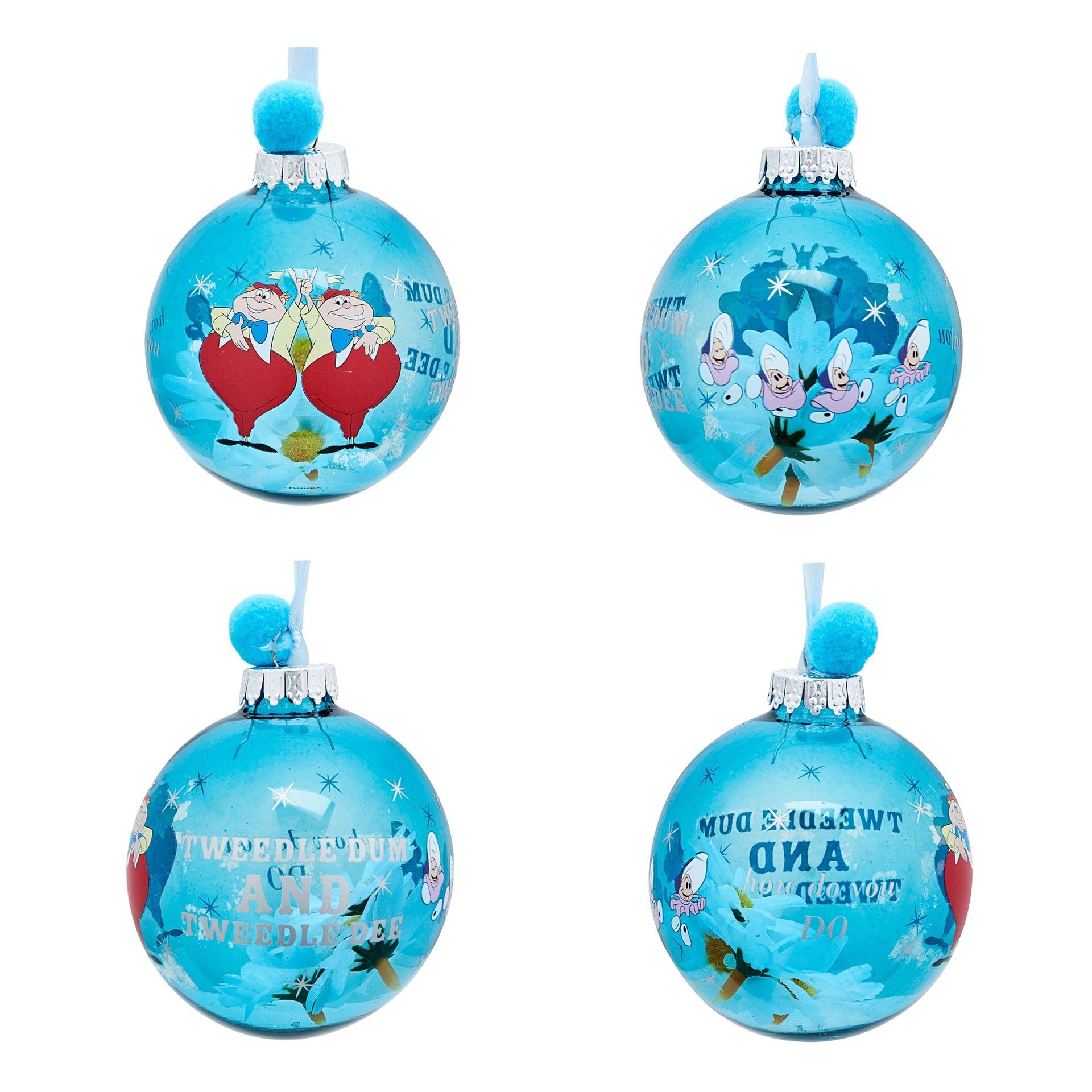 Disney – Lot de 7 boules de Noël – Alice, chat du Cheshire, Chapelier fou, lapin blanc, reine des roses, Tweedle Dee & Dum, Lapin de Pâques – Produit sous licence