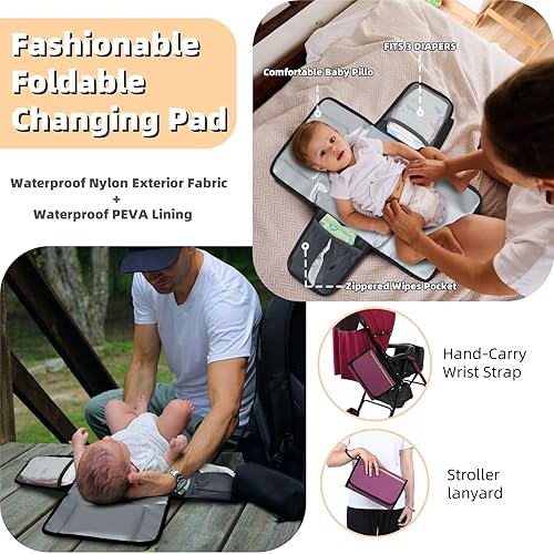 Miniatura 5 de Mochila para pañales con cambiador, funda para chupete, bolsa de bebé para niños y niñas pequeños, grande, elegante, impermeable, bolsa de pañales