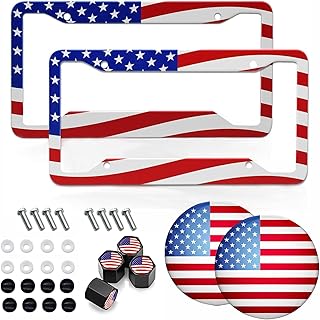 American Flag License Plate Frame 2Pack Car License Plate Frame License Plate Frame for Women Men Aluminum Metal License Plate Frame Automotive Universal License Plate Frame Car Number Plate Frame