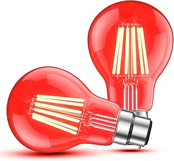Lamptobe 6W B22 LED Red Light Bulb, 60W Equivalent, Clear Glass A60 Red ...